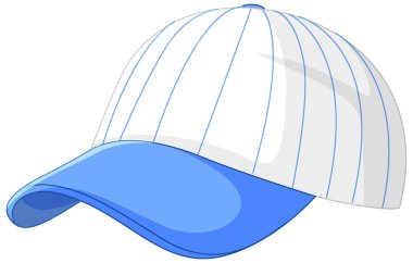 İnce çizgili mavi ve beyaz bir beysbol şapkasının biçimlendirilmiş vektör çizimi, temiz çizgiler ve modern bir tasarım sergiliyor.