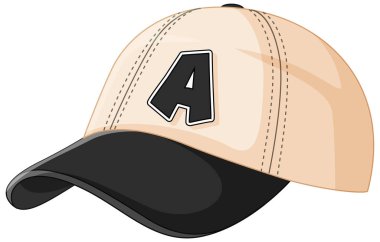 Siyah ve bej renkli beysbol şapkasının temsili tasviri, kalın bir A harfi ile. Temiz hatlar ve modern tarz