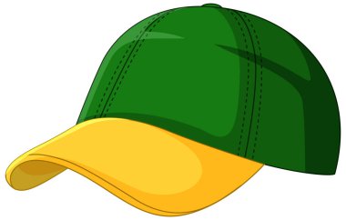 Detaylı dikiş ve gölgeleme ile yeşil ve sarı bir beysbol şapkasının vektör çizimi