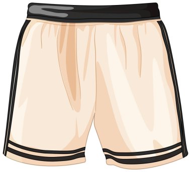 Siyah aksanlı bej spor şortlarının vektör çizimi, atletik temalar için modern ve temiz bir tasarım sergiliyor