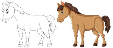 Renkli ve ana hatlarıyla tasvir edilmiş bir at