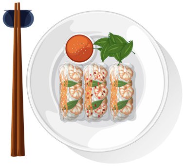 Çubuklu bir tabakta taze böreğin vektör çizimi. Canlı renkler ve detaylı dokular bileşimi güçlendirir