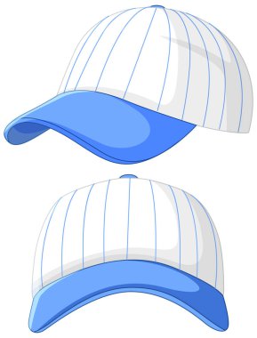 İnce çizgili mavi ve beyaz bir beysbol şapkasının vektör çizimi, temiz ve modern bir tasarım sergiliyor