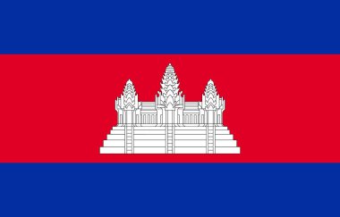 Angkor Wat 'ın sunduğu Kamboçya bayrağının temsilcisi. Kalın renkler, temiz çizgiler ve simetrik bileşim ulusal gururu vurgular