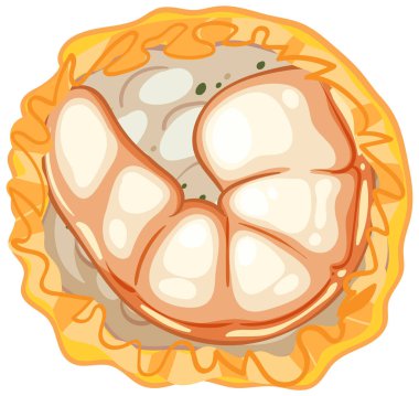 Canlı renkleri ve detaylı dokuları olan karides köftesinin renkli vektör çizimi, Asya mutfağını vurguluyor.