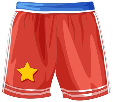 Sarı yıldızlı kırmızı spor şortun vektör çizimi. Cesur renkler ve temiz çizgiler, spor temalı tasarımlar için ideal