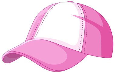 Kalın çizgili ve pürüzsüz gölgelendirmeli pembe ve beyaz bir beysbol şapkasının biçimlendirilmiş vektör çizimi