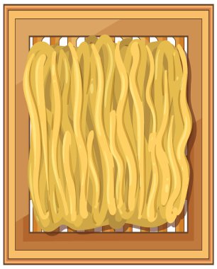 Bambu tepsisindeki sarı eriştenin temsili. Sıcak renkler ve temiz çizgiler geleneksel bir Asya estetiği yaratır