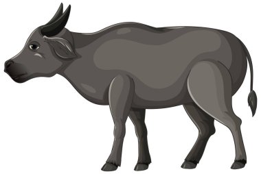 Modelleşmiş, karikatüre benzeyen bir su bufalosunun vektör çizimi. Yumuşak gölgeleme ve nötr renk paleti