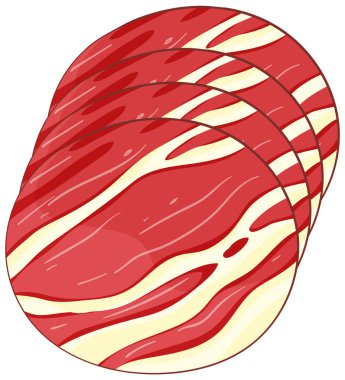 İnce dilimlenmiş çiğ et ve mermer dokular. Kalın renkler ve temiz çizgiler gerçekçi bir görünüm yaratır