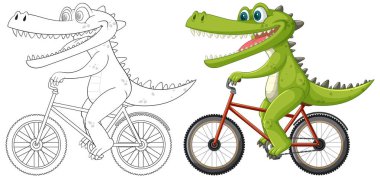 Kırmızı bisiklete binen neşeli bir timsah.