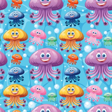 Denizde gülümseyen yüzleri olan canlı denizanaları