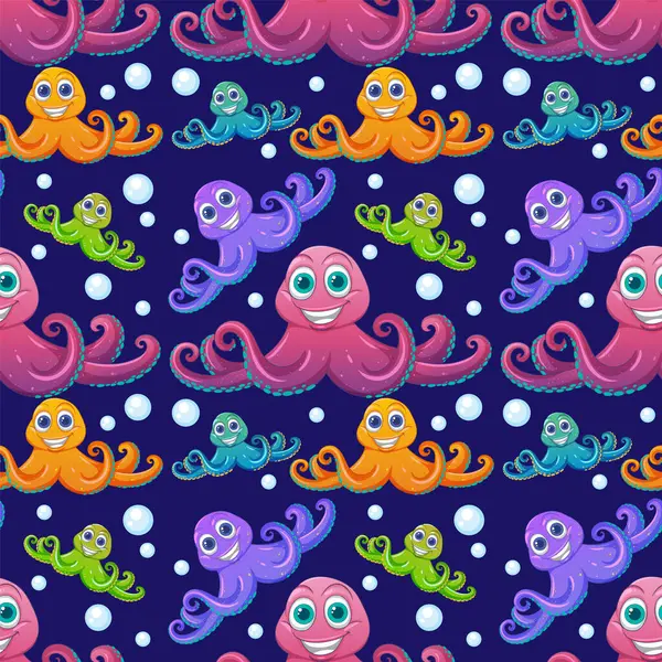 Karanlık bir arka planda canlı ahtapot ve kabarcıklar