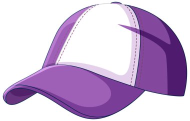 Modern tasarımı vurgulayan, temiz çizgileri ve canlı renkleri olan mor ve beyaz bir beysbol şapkasının vektör çizimi