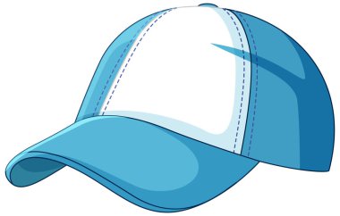 Detaylı dikiş ve gölgeleme ile mavi ve beyaz bir beysbol şapkasının stilize vektör çizimi, spor temasını vurguluyor