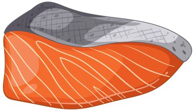 Canlı renkleri ve gerçekçi dokuları olan taze somon filetosunun ayrıntılı vektör çizimi, mutfak tasarımları için mükemmel.