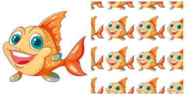 Büyük gözlü parlak turuncu balık ve gülümse.