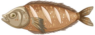 Karmaşık detaylar ve toprak tonları olan, pulları ve yüzgeçleri vurgulayan bir balığın gerçekçi vektör çizimi