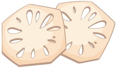 Yumuşak bej tonlu ve temiz çizgileri olan iki nilüfer kökü diliminin biçimlendirilmiş vektör çizimi