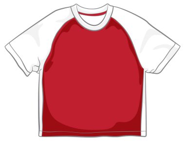 Temiz çizgileri ve koyu renkleri olan kırmızı ve beyaz bir beysbol tişörtünün vektör çizimi