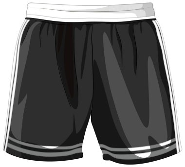 Beyaz aksanlı siyah spor şortlarının vektör çizimi, parlak ve modern bir tasarım sergiliyor.