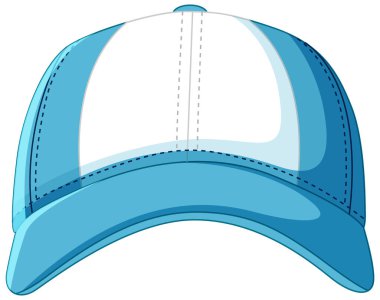 Detaylı dikiş ve gölgeleme ile mavi ve beyaz bir beysbol şapkasının vektör çizimi modern ve temiz bir tasarımı sergiliyor.