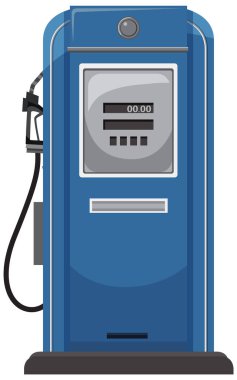 Temiz çizgiler ve kalın renklerle klasik tarzda mavi benzin pompası çizimi, retro temalı tasarımlar ve reklamlar için ideal