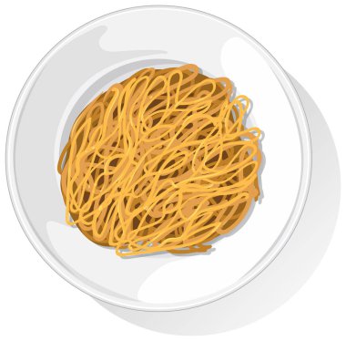 Asya erişteleriyle dolu bir kasenin yukarıdan görünüşü. Temiz çizgiler ve sıcak renkler basit, modern bir estetik yaratıyor.