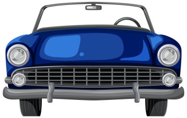 Detaylı gölgeleme ve kalın çizgileri olan, vektör stili üstü açık klasik bir arabanın ön görüntüsü