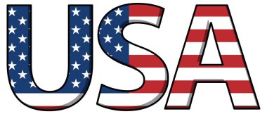Amerikan bayrak renkleri ve yıldızlarıyla 'ABD' nin cesur vektör çizimi, vatansever bir tema ve temiz bir tasarım içeriyor