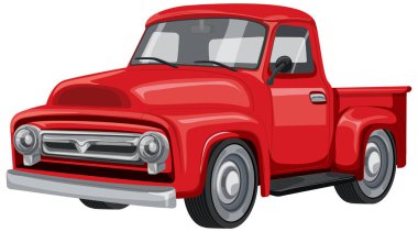 Pürüzsüz çizgileri ve canlı renkleri olan klasik kırmızı bir kamyonetin detaylı bir vektör çizimi