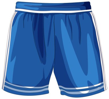 Beyaz çizgili mavi atletik şortların stilize vektör çizimi. Temiz çizgiler ve canlı renkler spor tasarımını geliştirir