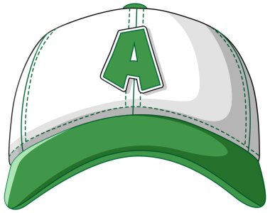 A harfli yeşil ve beyaz bir beysbol şapkasının vektör çizimi. Temiz çizgiler ve kalın renkler çekiciliğini artırır