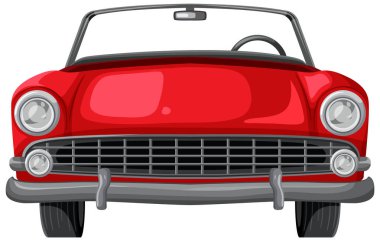Önden klasik, üstü açık kırmızı bir arabanın vektör çizgileri ve eski tasarım elementleri sergileniyor.