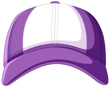 Detaylı dikiş ve gölgeleme ile mor ve beyaz bir beysbol şapkasının vektör çizimi modern ve sportif bir tasarımı sergiliyor.