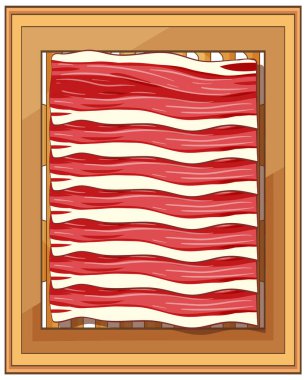 Ahşap çerçevedeki pastırma dilimlerinin stilize vektör sanatı. Kalın çizgiler, sıcak renkler ve modern bir kompozisyon.