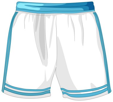 Mavi aksanlı beyaz spor şortlarının modern vektör illüstrasyonu ve temiz, minimalist tasarım.
