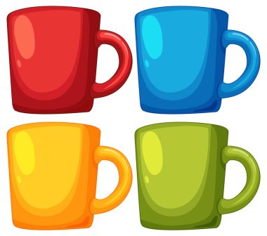 Parlak renklerle kırmızı, mavi, sarı, yeşil kupaların parlak vektör çizimi, düz stil