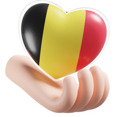 Belgium flag with heart hand care realistic 3d textured