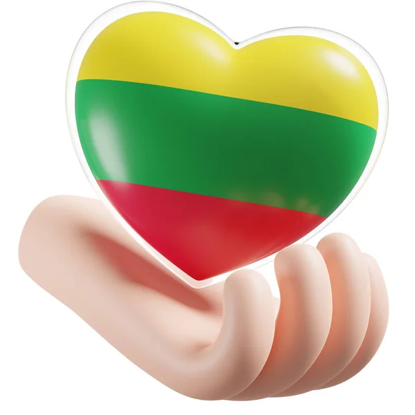 Aero flag with heart hand care realistic 3d textured