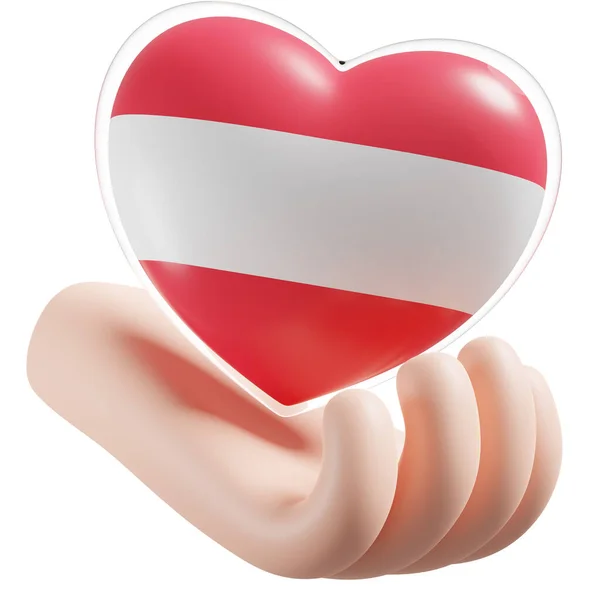 Austria flag with heart hand care realistic 3d textured