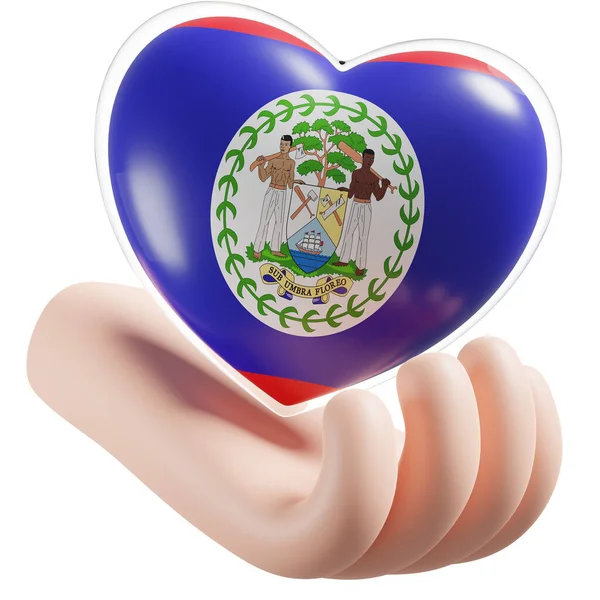 Belize flag with heart hand care realistic 3d textured