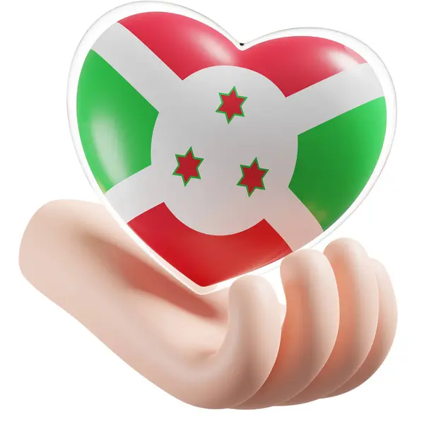 Burundi flag with heart hand care realistic 3d textured
