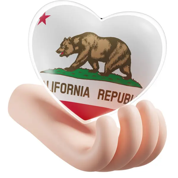 California flag with heart hand care realistic 3d textured