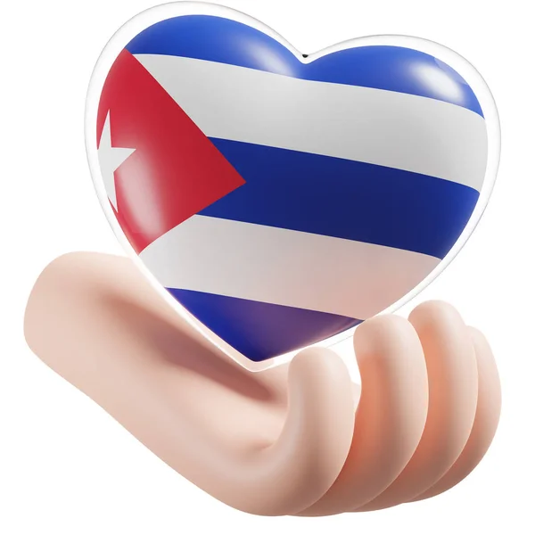 Cuba flag with heart hand care realistic 3d textured