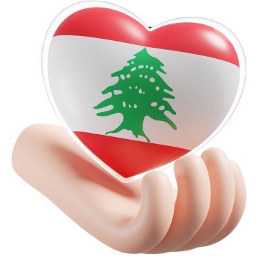 Lebanon flag with heart hand care realistic 3d textured