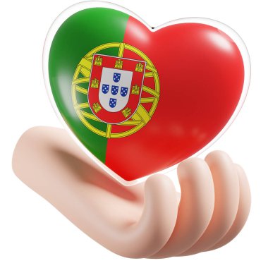 Portugal flag with heart hand care realistic 3d textured