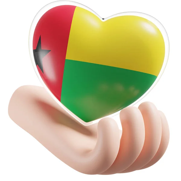 Guinea Bissau flag with heart hand care realistic 3d textured