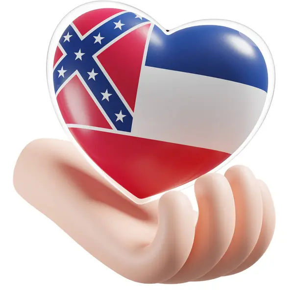 Mississippi flag with heart hand care realistic 3d textured