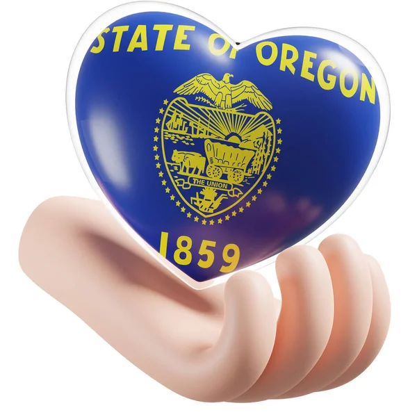 Oregon flag with heart hand care realistic 3d textured